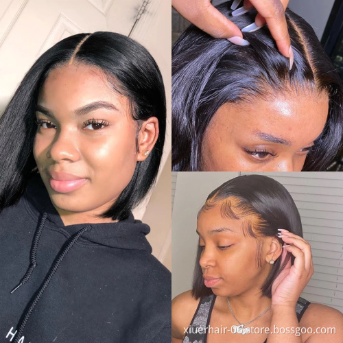 Short Bob Wigs Human Hair,Highlighted Colored Ombre Human Hair Wigs, Lace Closure Human Hair Wig